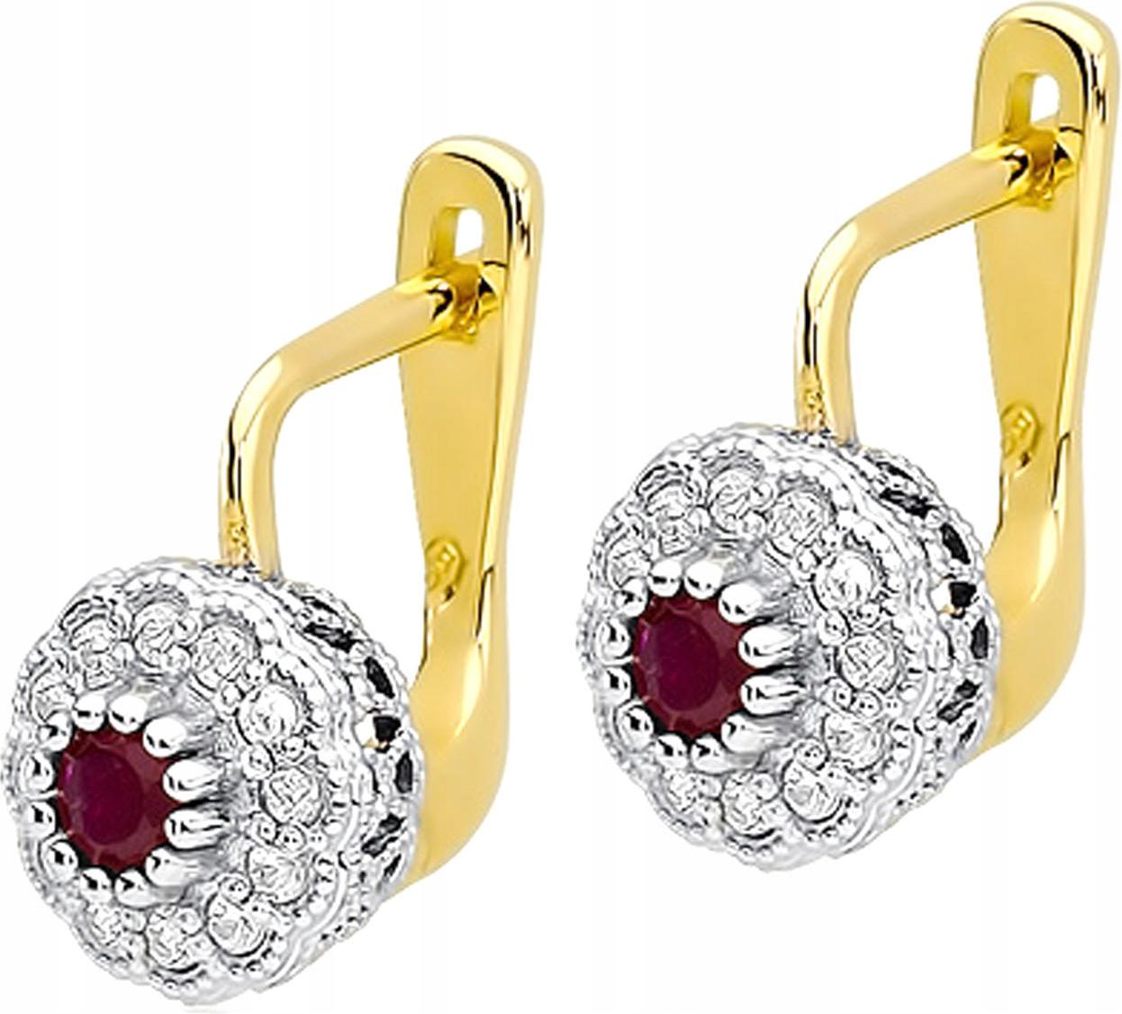 Zlaté náušnice 585 elegantní rubín diamanty 3,1g vkusný dárek 14kt