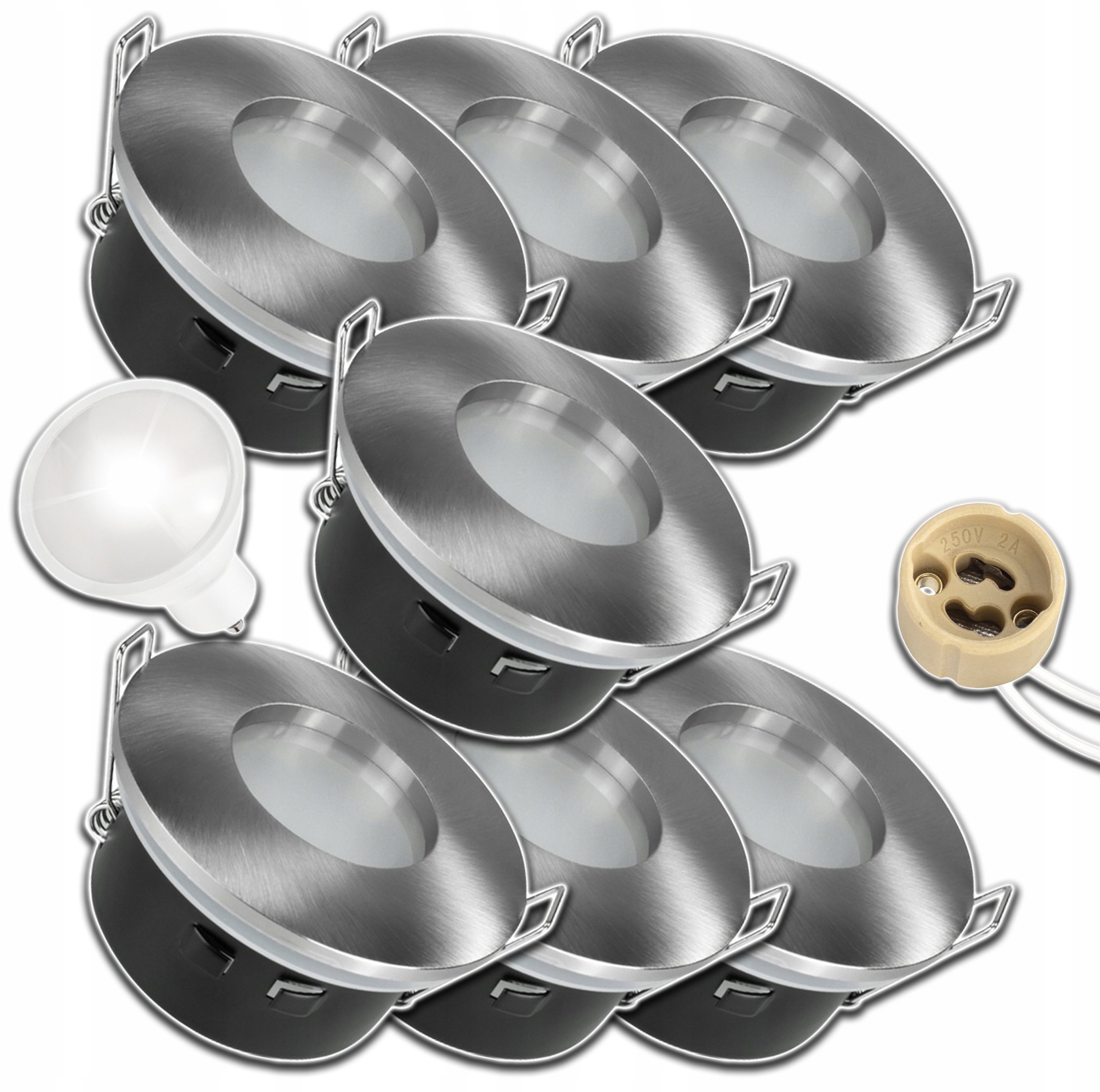 7x Halogen Led GU10 Hermetická Objímka S Žárovkou IP64 4000K Nw Neutrální