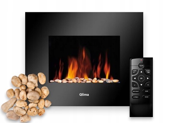 Elektrický Závěsný Krb Ohřívač S Plamenem Ocel 1800 W Černý Dálkové Ovládání