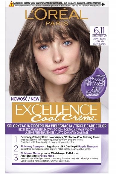 L`OREAL EXCELLENCE COOL CREME FARBA 6.11 ULTRAPOPIELATY CIEMNY BLOND