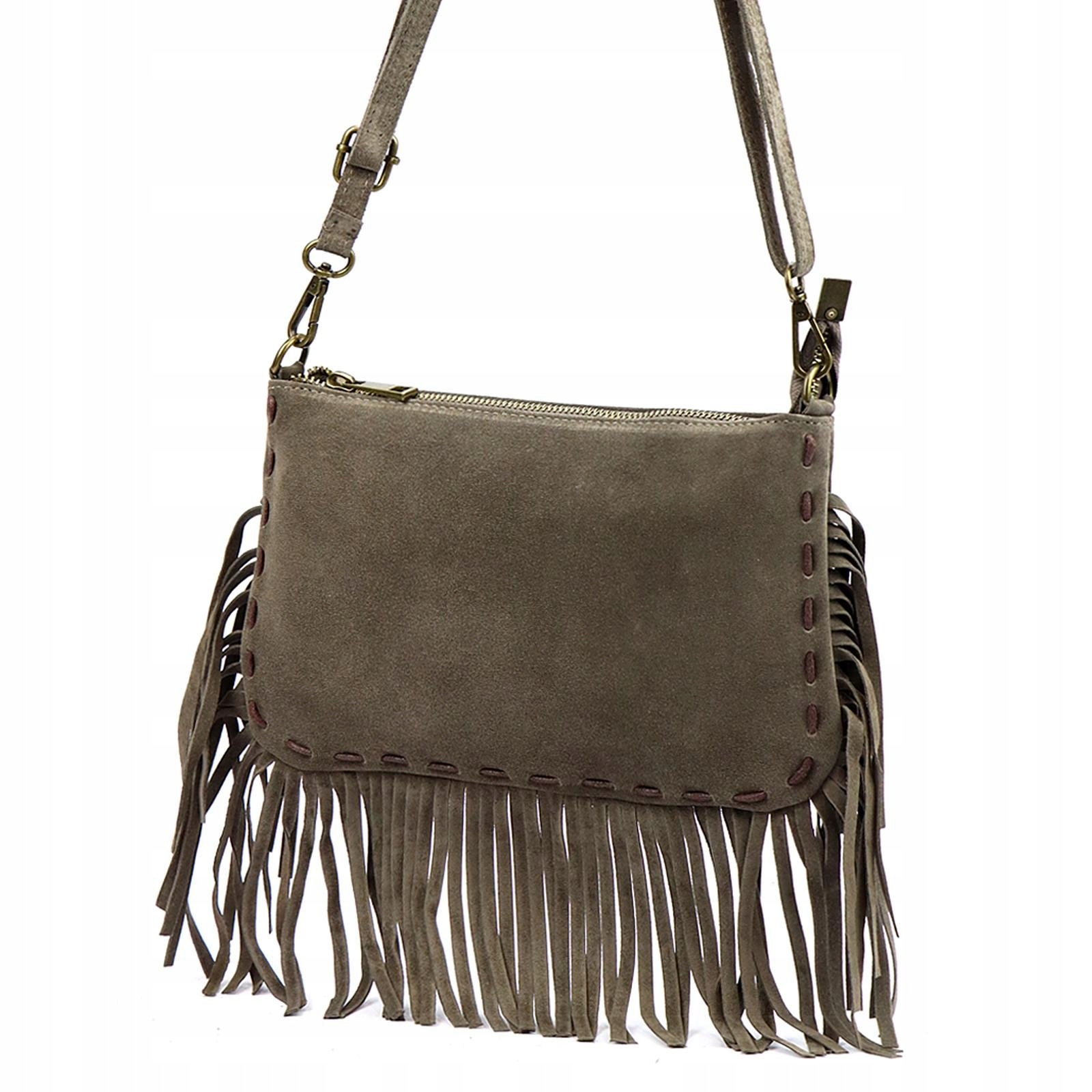Dámská kabelka přes rameno kožená taupe s třásněmi Luka
