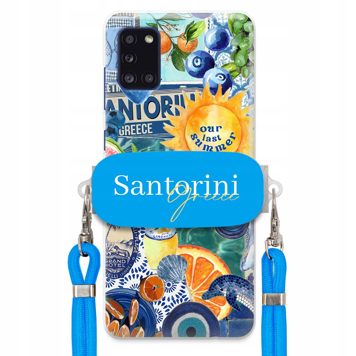 Puzdro pre Samsung A31 Modré Crossbody vodítko držiak Santorini Sea Vibes