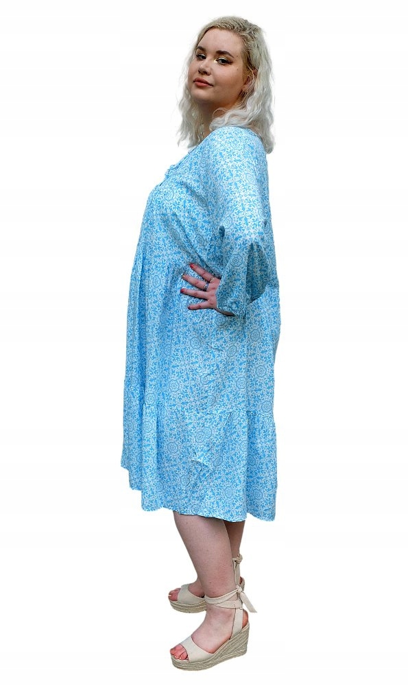 Letní Modrá Rafinovaná Šaty S Vzorem Thea Plus Size TH01 56