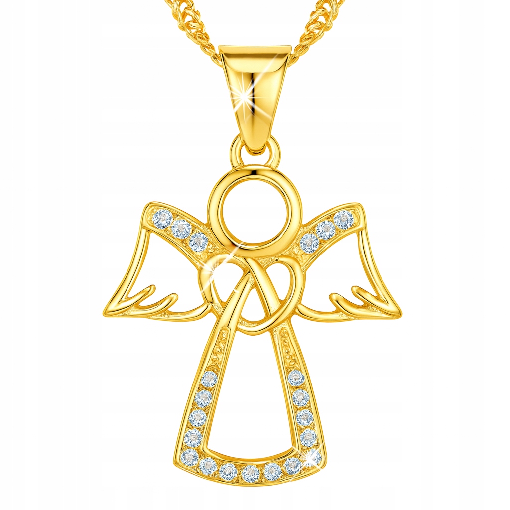 Řetízek medailonek anděl srdce se zirkonem stříbro pozlacený 925