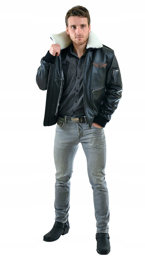 KURTKA SKÓRZANA MĘSKA BOMBERKA PILOTKA CHEŁMEK Model Pilotka