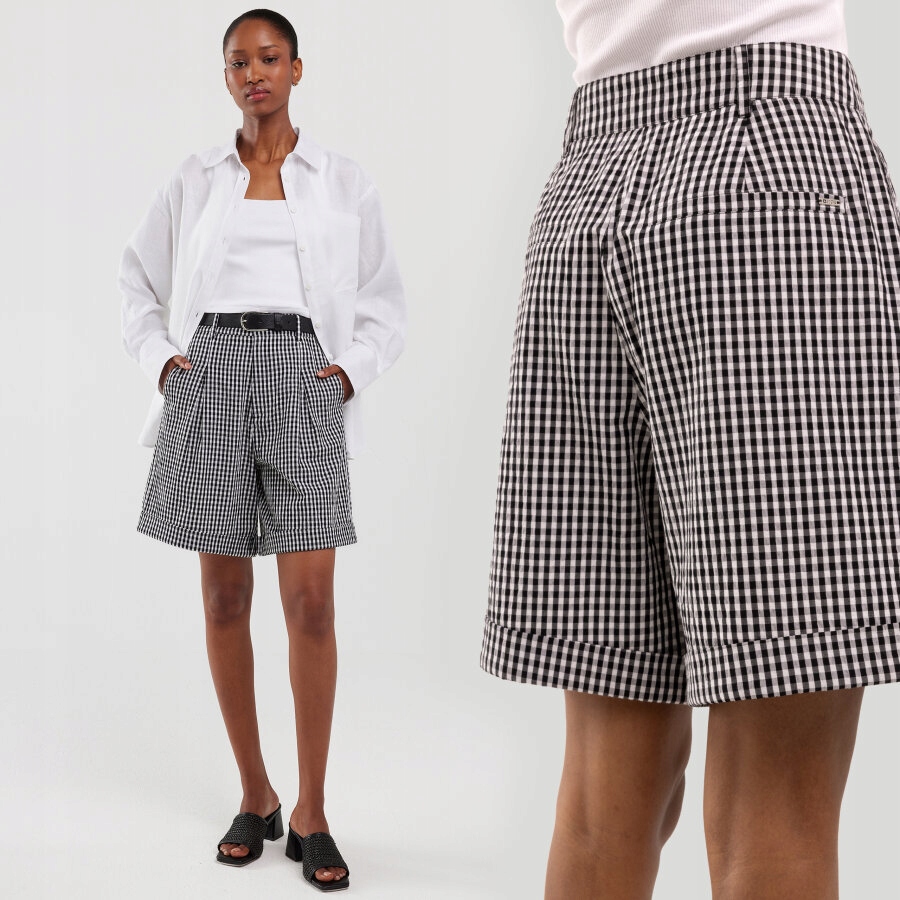 Big Star Dámské Šortky S Vysokým Pasem, Kostkované, Bílo-černé, Velikost 906 Xs