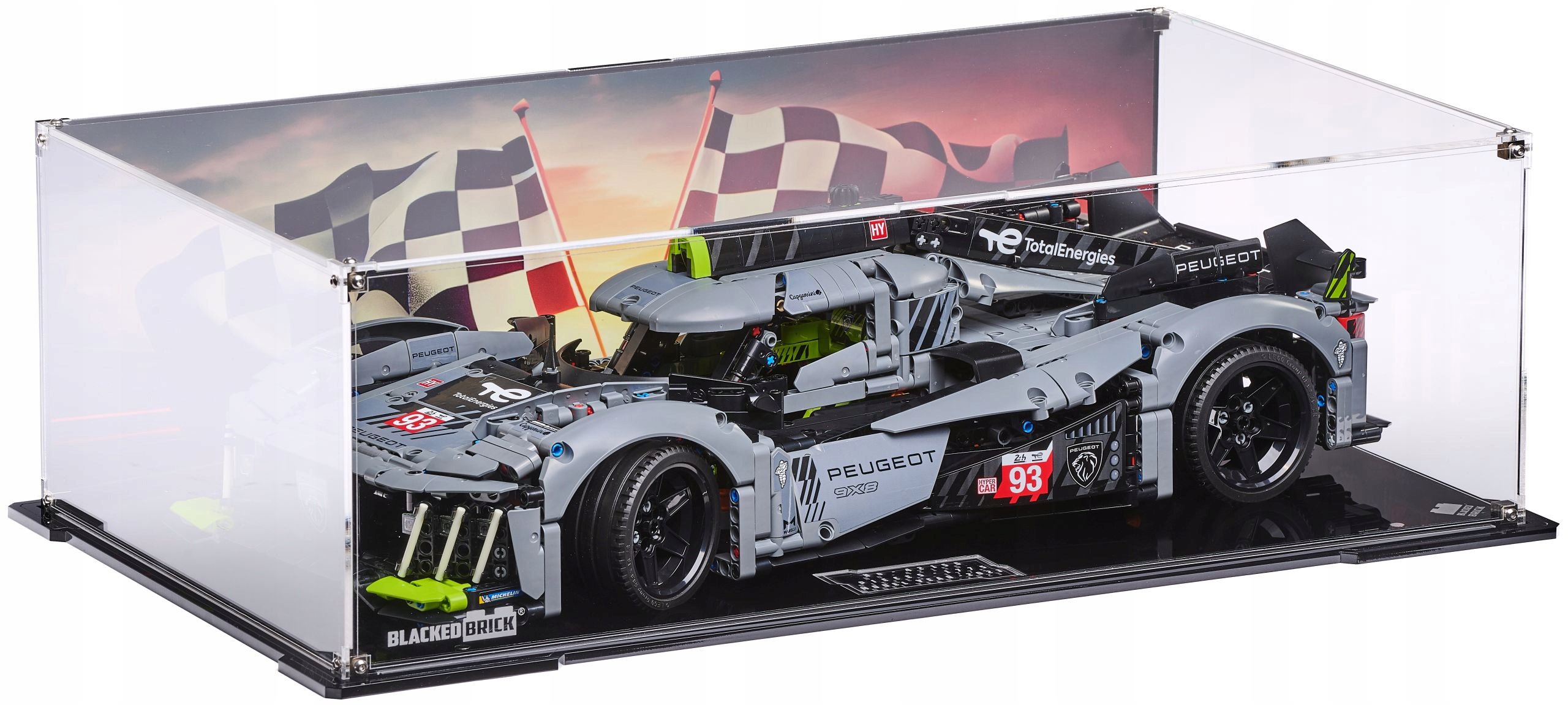 Vitrína s pozadím 2 Blacked Brick pre Lego 42156 Technic Peugeot 9X8 Le Mans