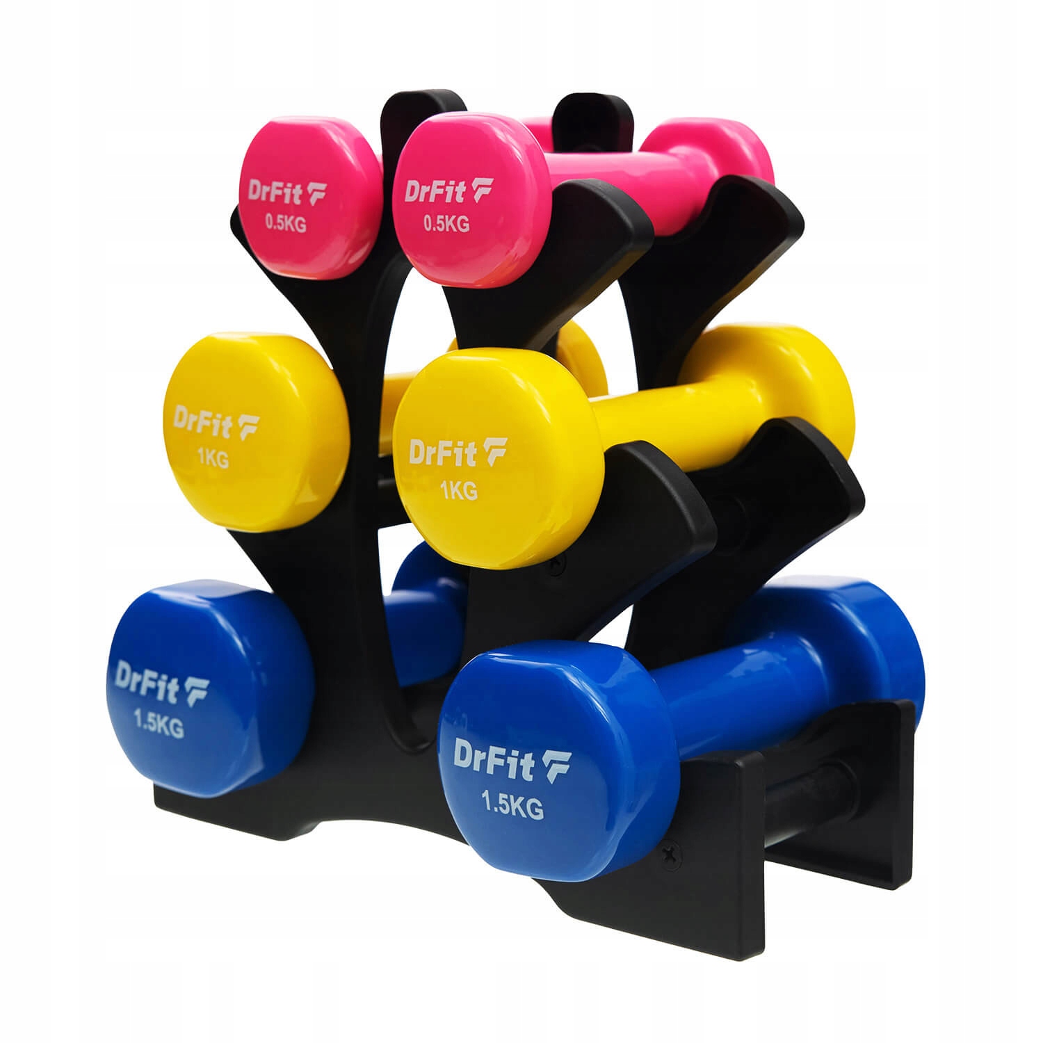 DrFit Sada 6 činek stojan fitness cardio 6 kg (2x 0,5 kg, 2x 1 kg, 2x 1,5 kg)