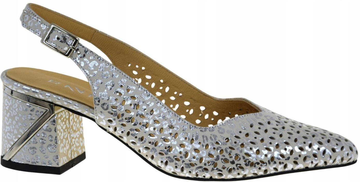Stříbrné kožené slingback lodičky na podpatku s módní špičkou Ravini 743.052 38