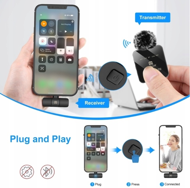 Bezprzewodowy Mikrofon Krawatowy Telefonu PULUZ USB-C ANDROID iOS PU646B Model ANDROID