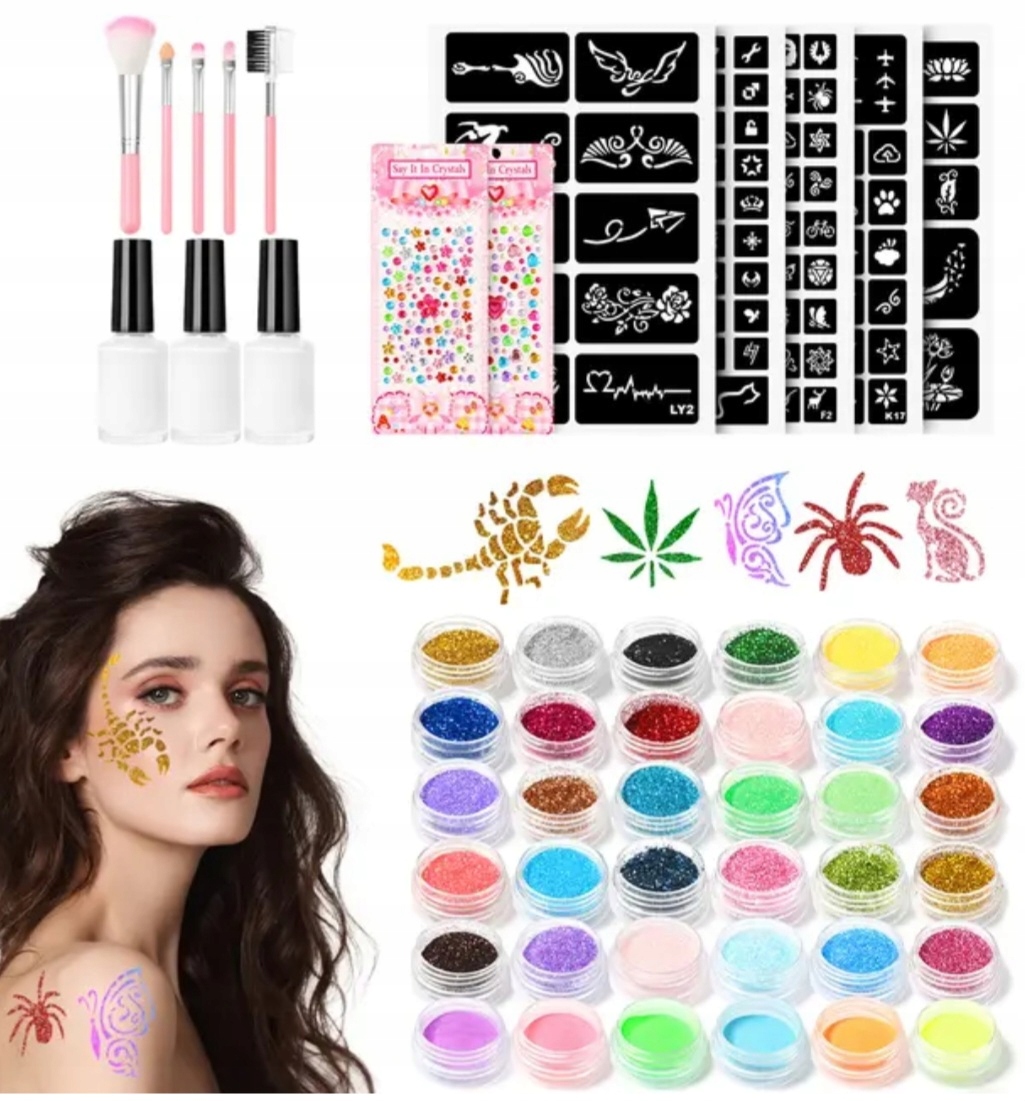 

Tatuaże Brokatowe Cekiny Zestaw XXL Świecące 186sz