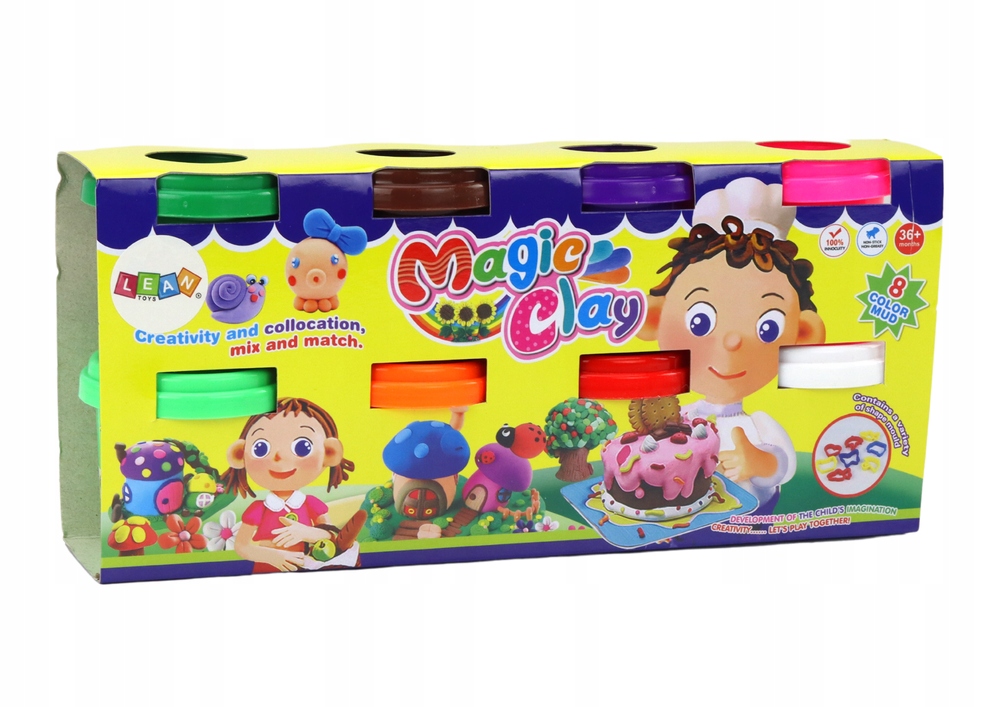 ZESTAW W KUBECZKU CIASTOLINY 8 SZTUK FOREMKI Wiek dziecka 3 lata +