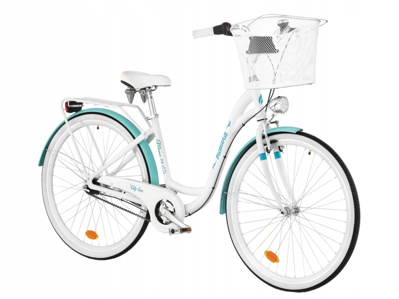Rower miejski Indiana Moena A7B 28 cali damski Biało-lazurowy 2025 Koszyk