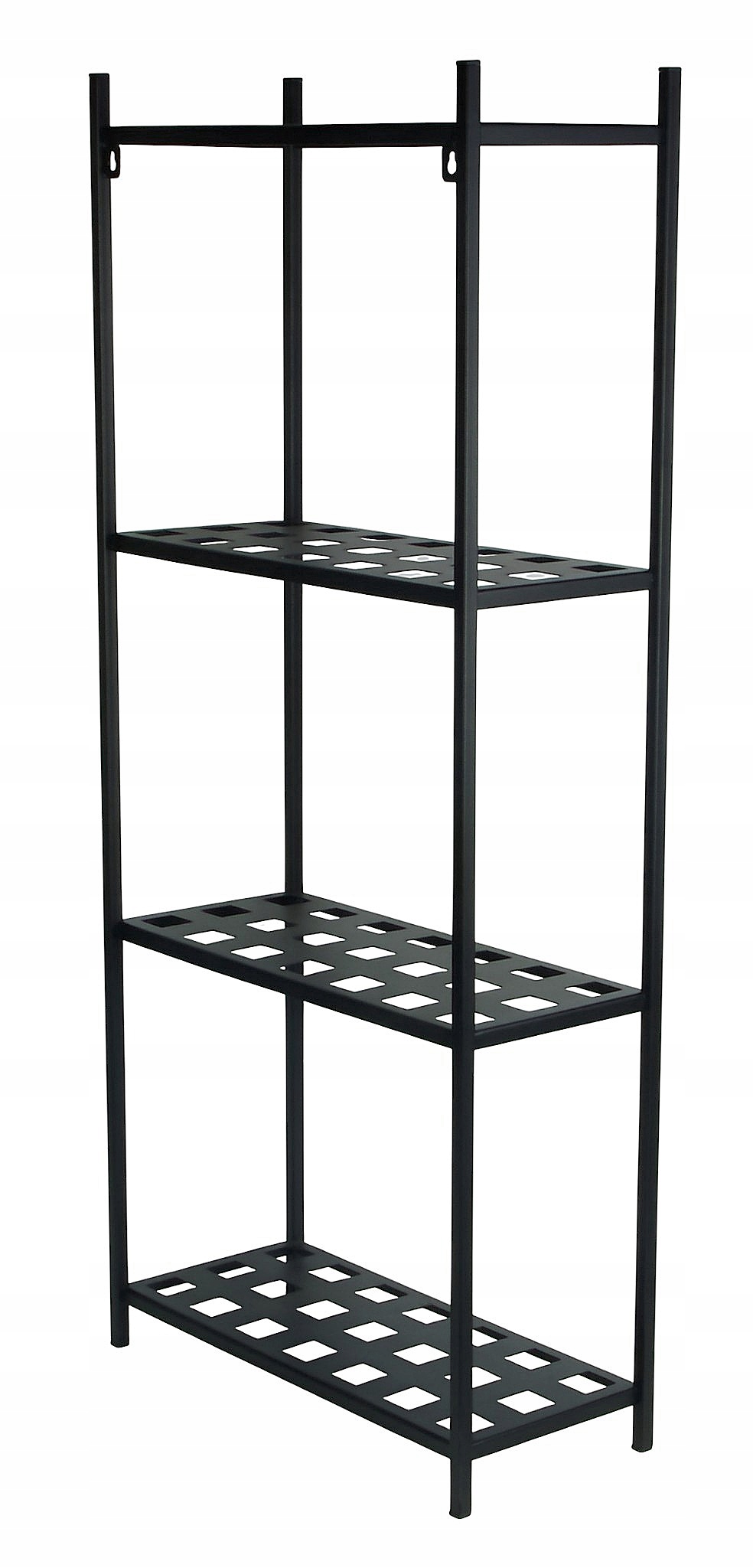 regál 100 cm stojaci, závesný, kvetinový záhon kovový, 4 police, čierny