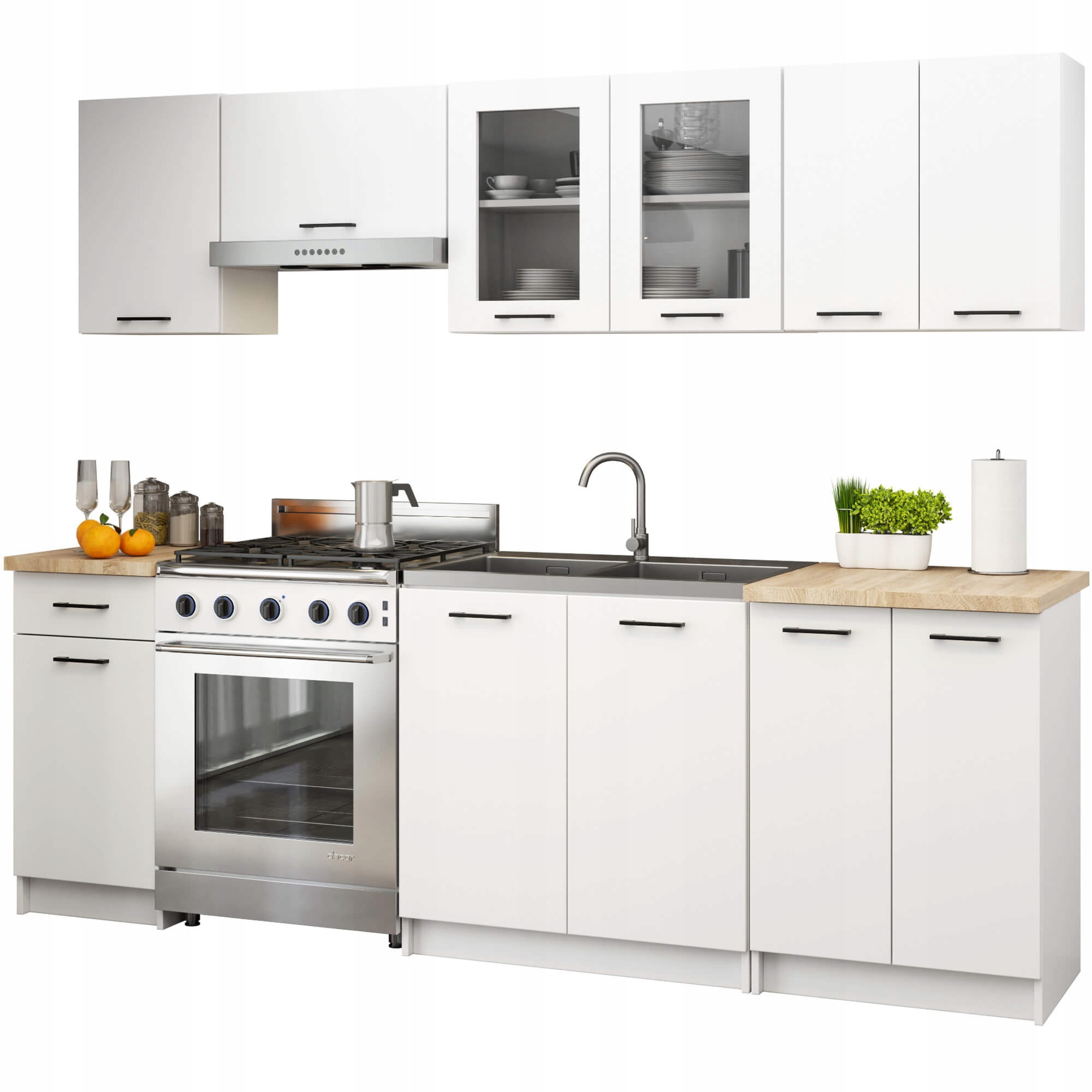 Zestaw szafek kuchennych z witryną Oliwia 2.4m, Akord Furniture Factory, Sk