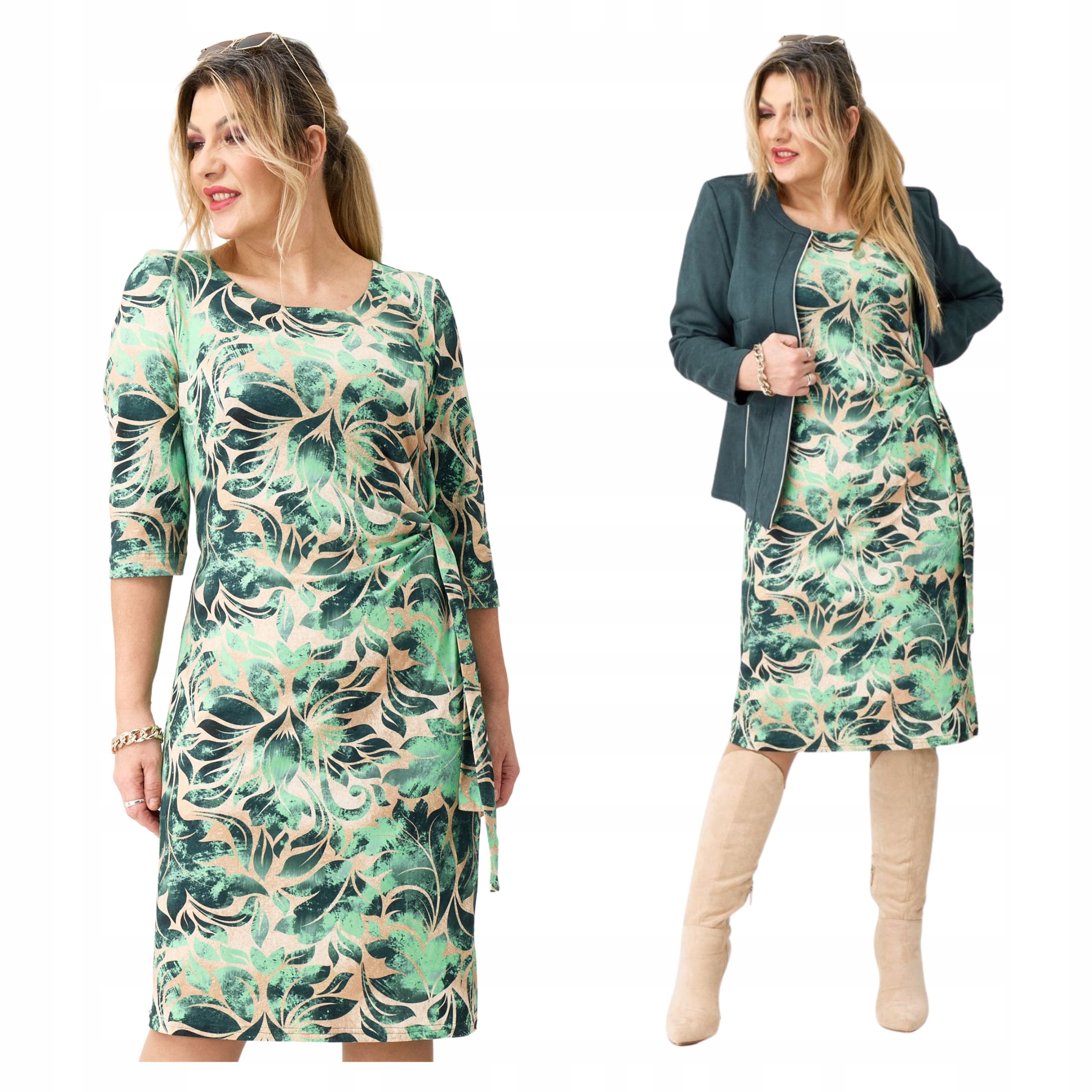 Sukienka z wiązaniem Polski Producent duże rozmiary wizytowa wyszczuplająca