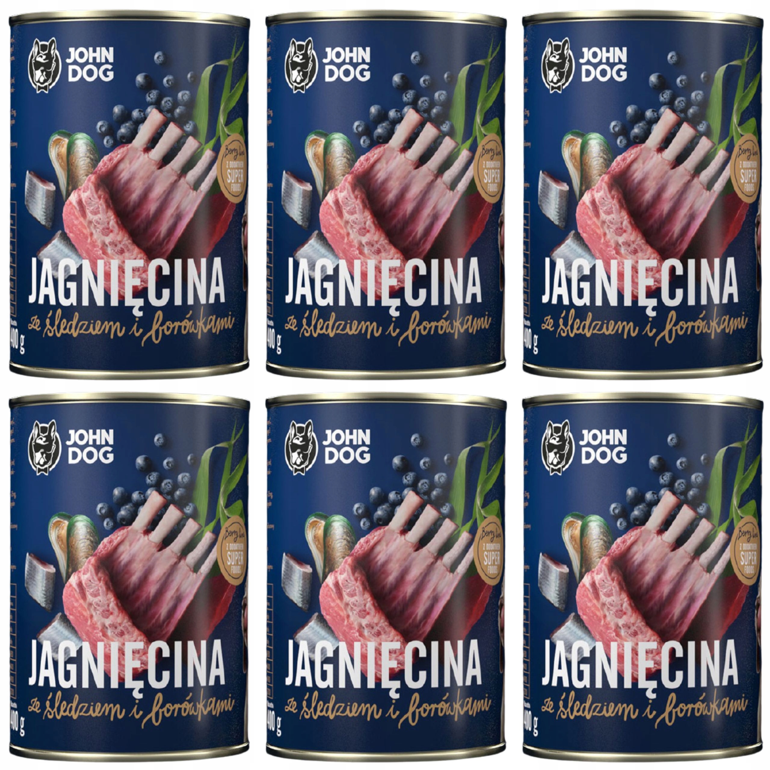 Levně Johndog štěně jehněčí sleď borůvkový 6x400g