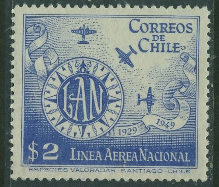 Chile 2 $. - 1929 - 1949 Linea Aerea nacional