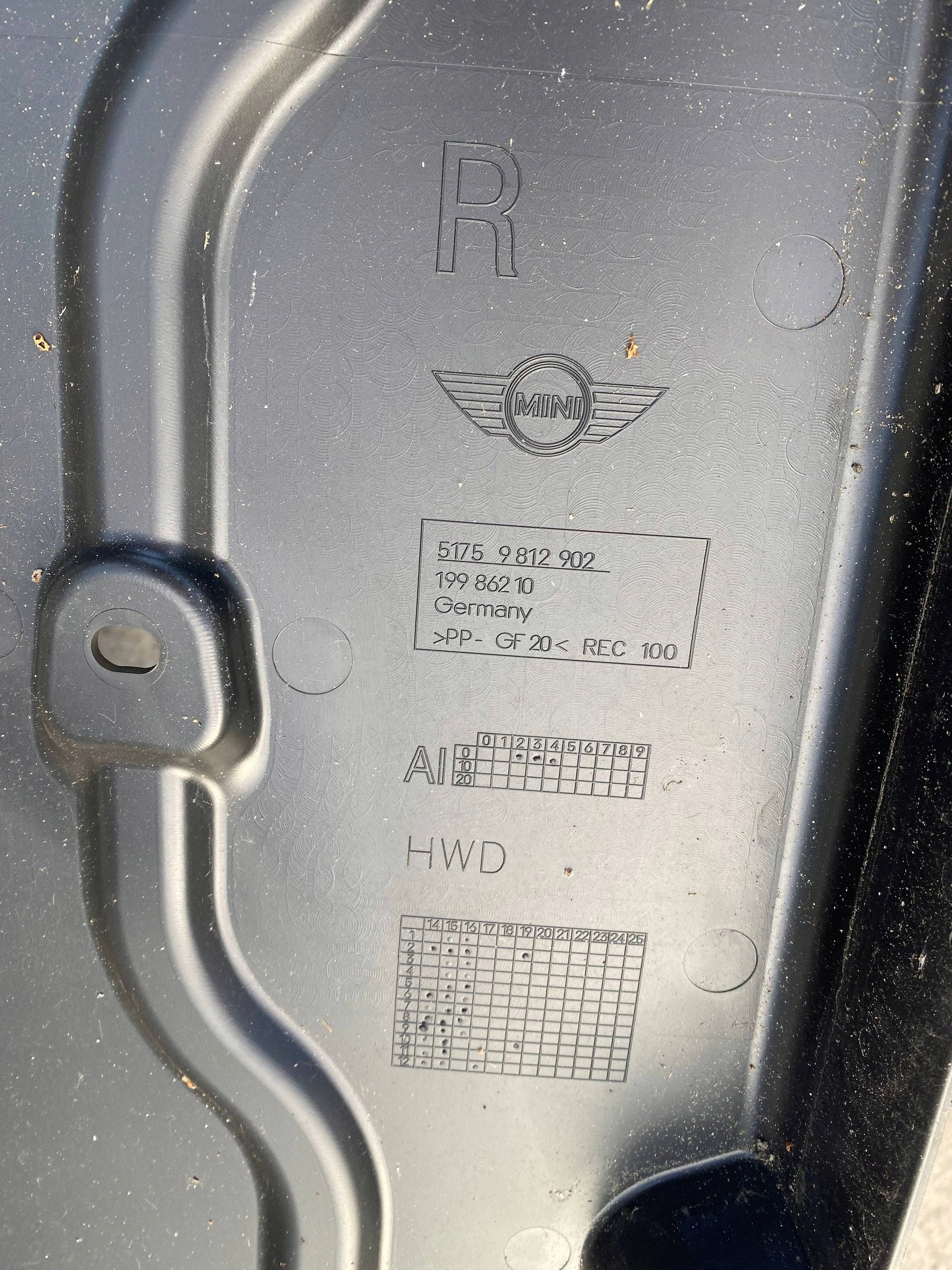 MINI COOPER R60 cover chassis lower right 9812902