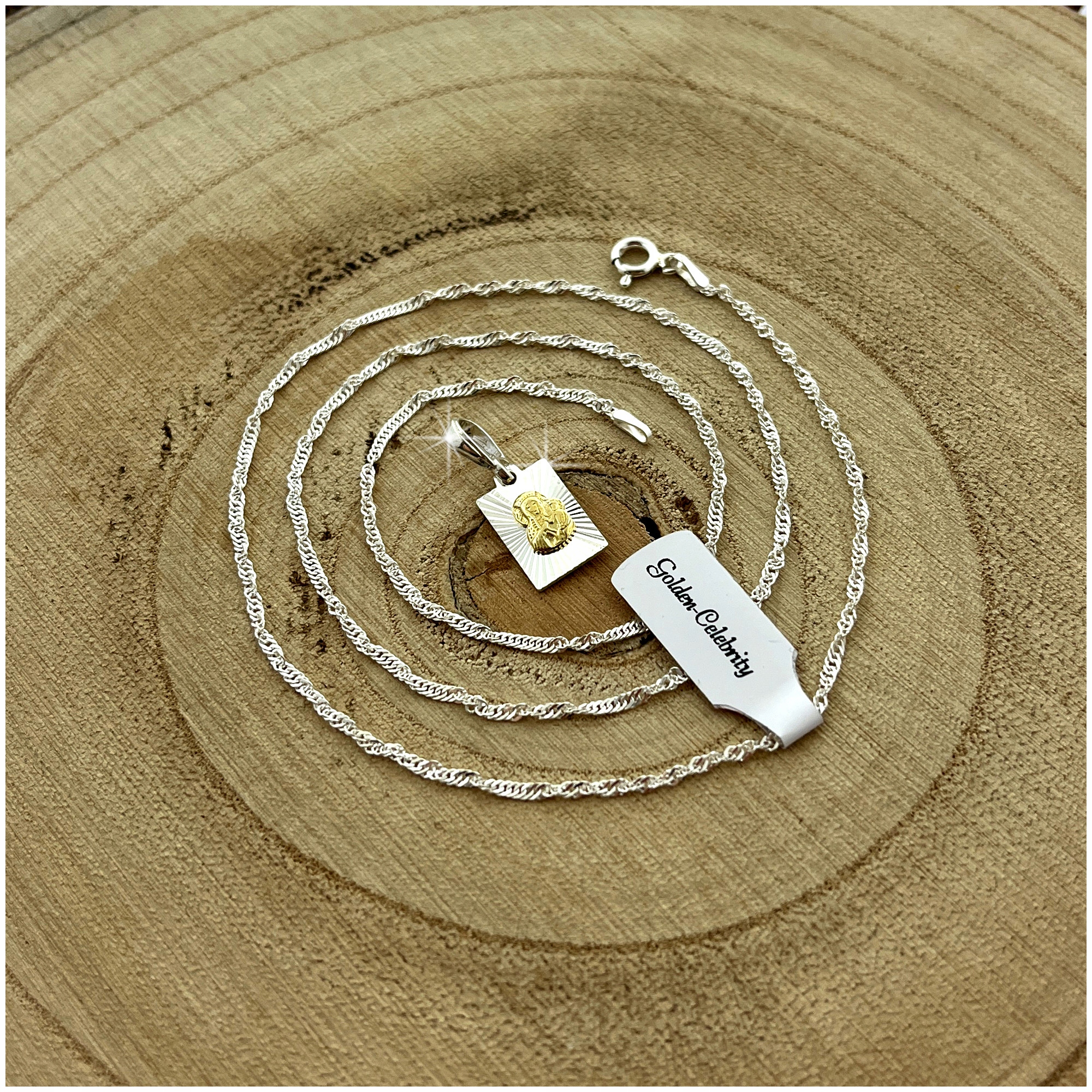 SREBRNY NASZYJNIK KOMUNIJNY ŁAŃCUSZEK MEDALIK 925 DLA DZIEWCZYNKI + GRAWER Marka Golden Celebrity