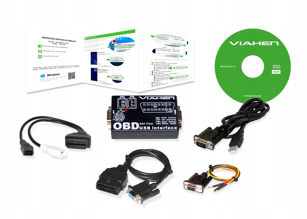Interfejs VAG USB KKL + OBD2 + OBD1 +piny