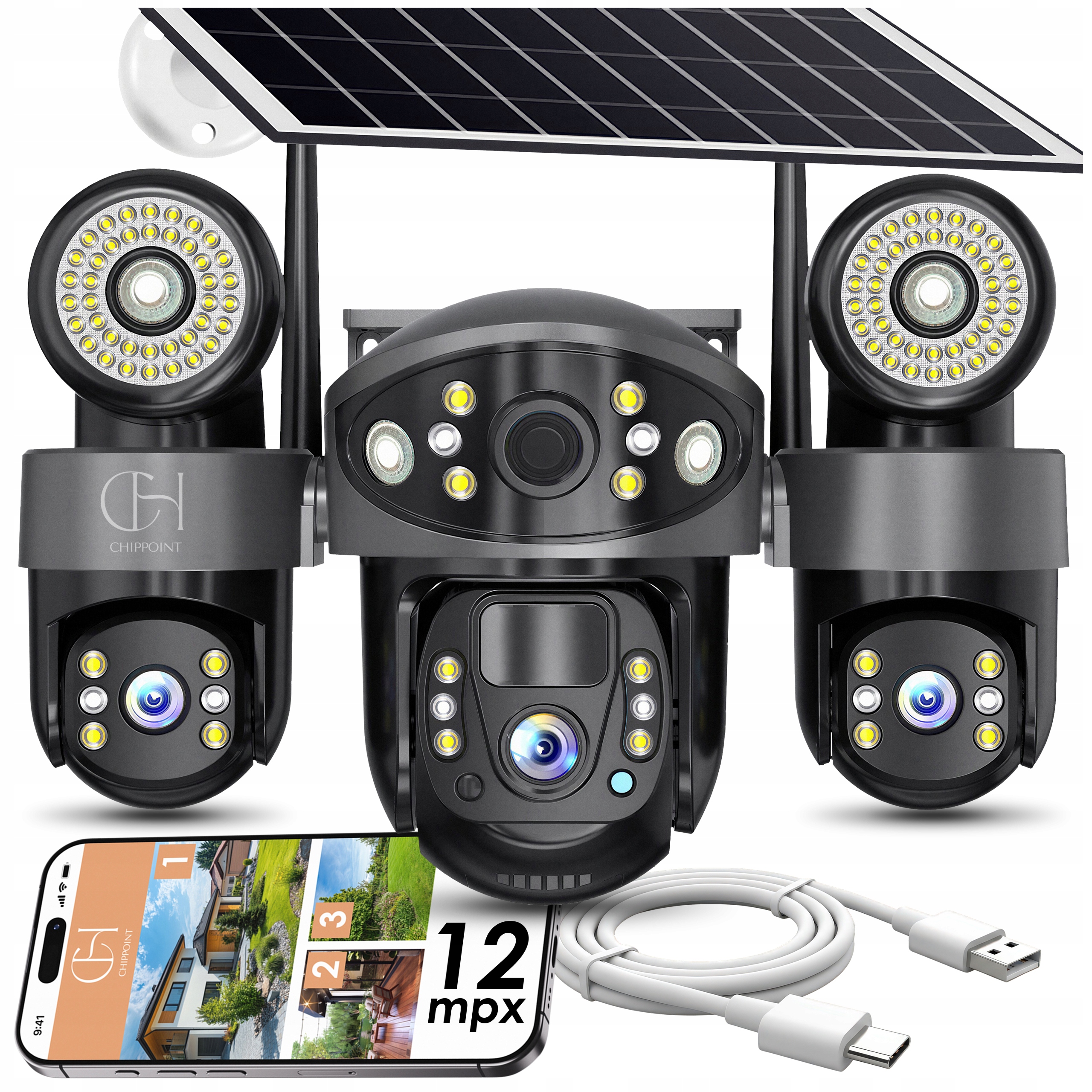 Kamera Solarna 12MPx Wifi Obrotowa 3 Obiektywy Bezprzewodowa IP66