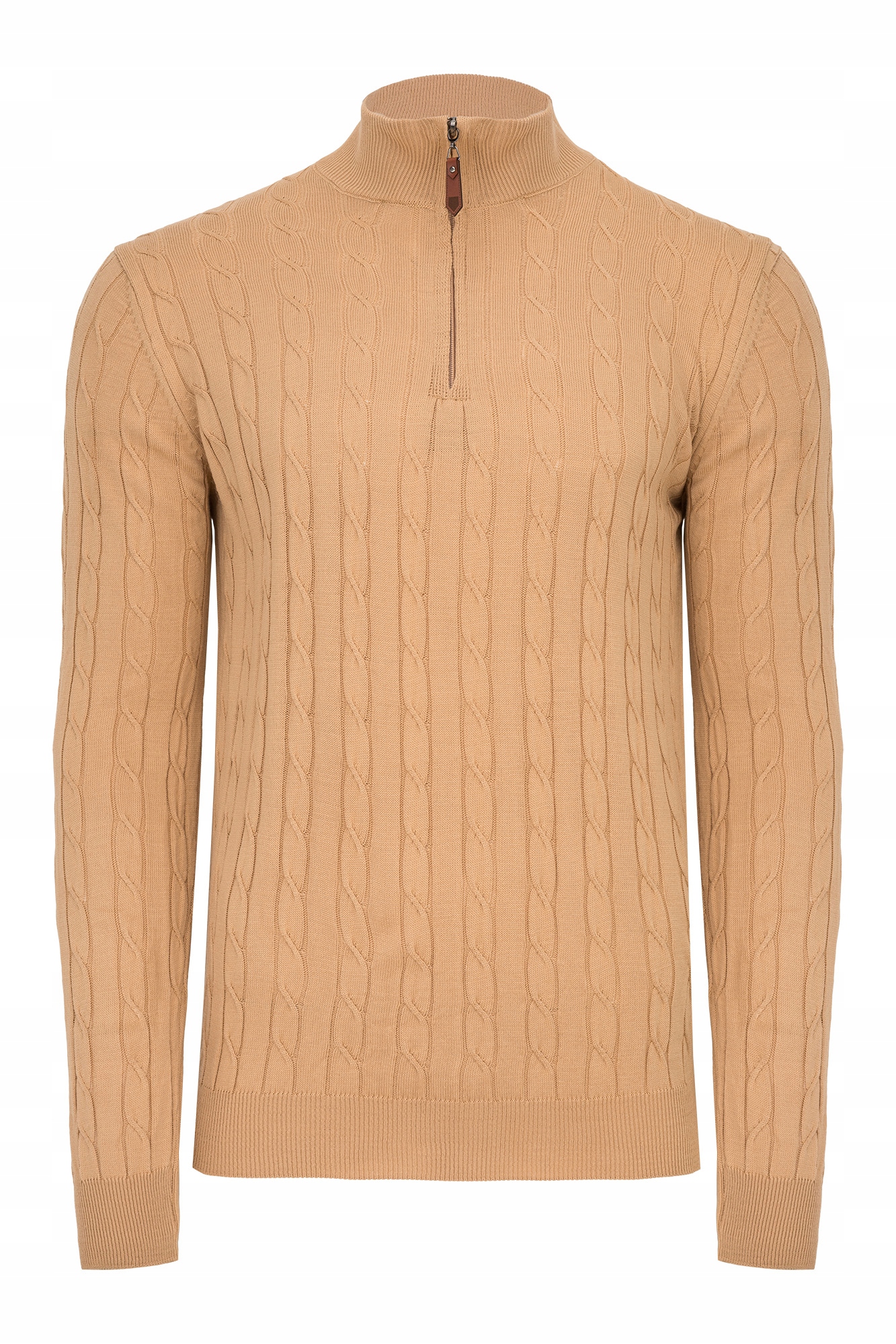 Pánský Svetr Na Zip Polo Zip Klasický Béžový Vzor Cop Polo Rolák: L