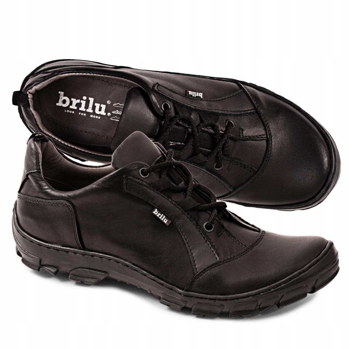 Brilu Polskie Skórzane Buty Trekkingowe Męskie Harvey Czarne 42