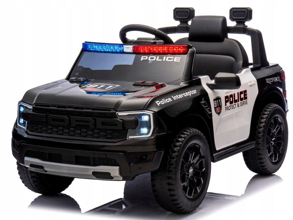 Ford Ranger Raptor Czarny Police Auto na akumulator Eva Skóra pilot Akumula