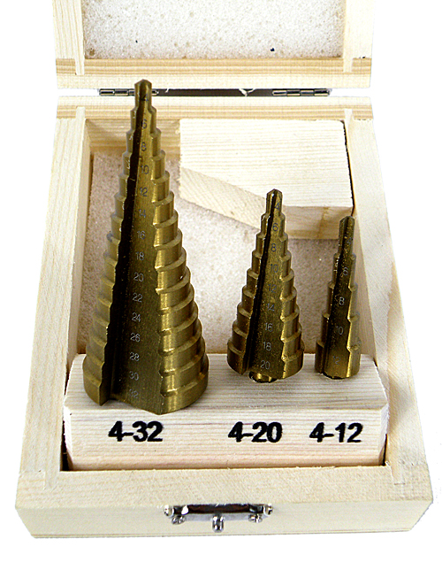 WIERTŁA STOŻKOWE STOPNIOWE DO METALU HSS 3 el.