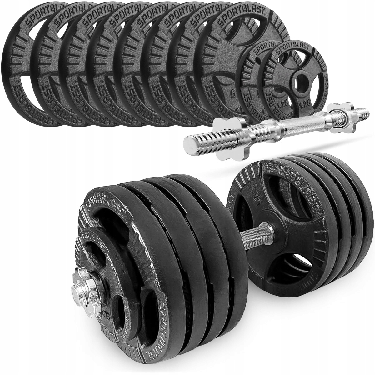 Hantla żeliwna regulowana 1x45kg obciążenia kierownice gryf ryflowany 45kg