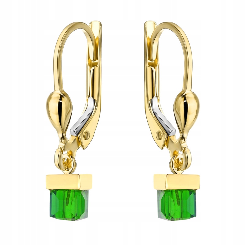 Zlaté Náušnice Anglické Dámské pr. 585 se zeleným hematitem na tyčinku