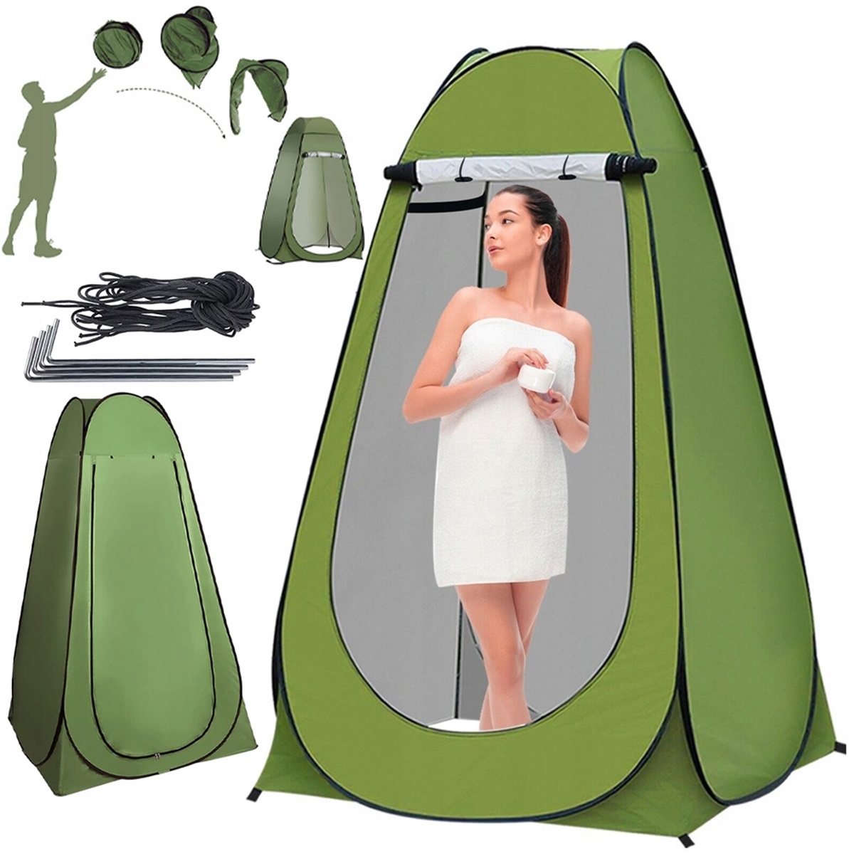 Pop-up stan měnící armádu zelený 150x150x190 cm se 4 kolíky a lany