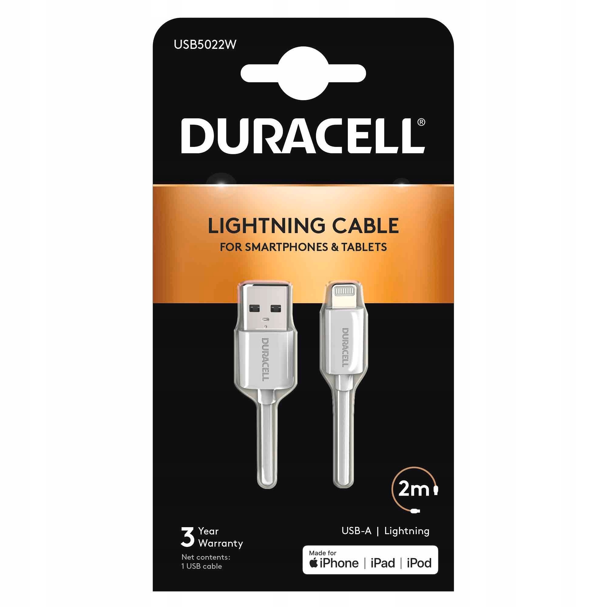 Duracell 2M Biały Kabel Usb-a Lightning(iPhone)