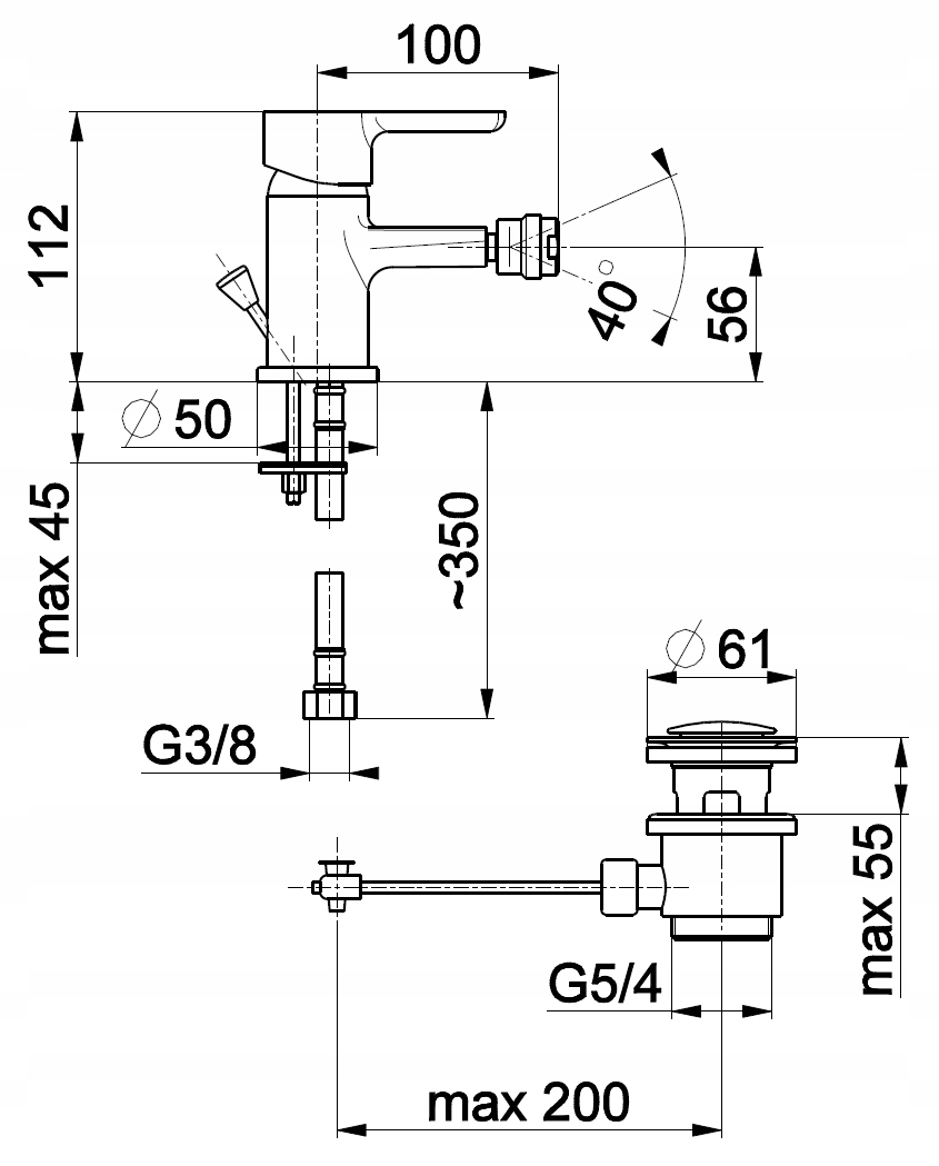 BATERIA BIDETOWA Z KORKIEM CHROM KFA GRANAT Marka Kfa