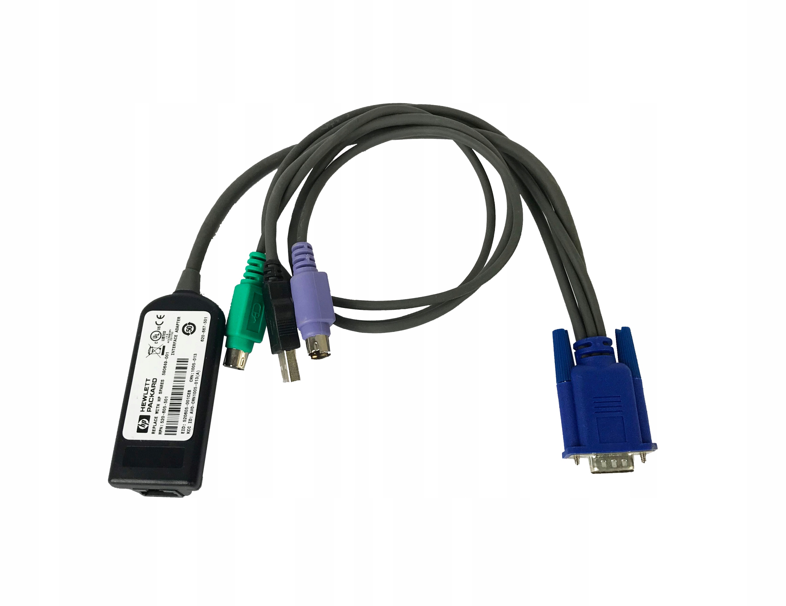 HP 580649-001 KVM Console PS2 USB Cable 520-605-501