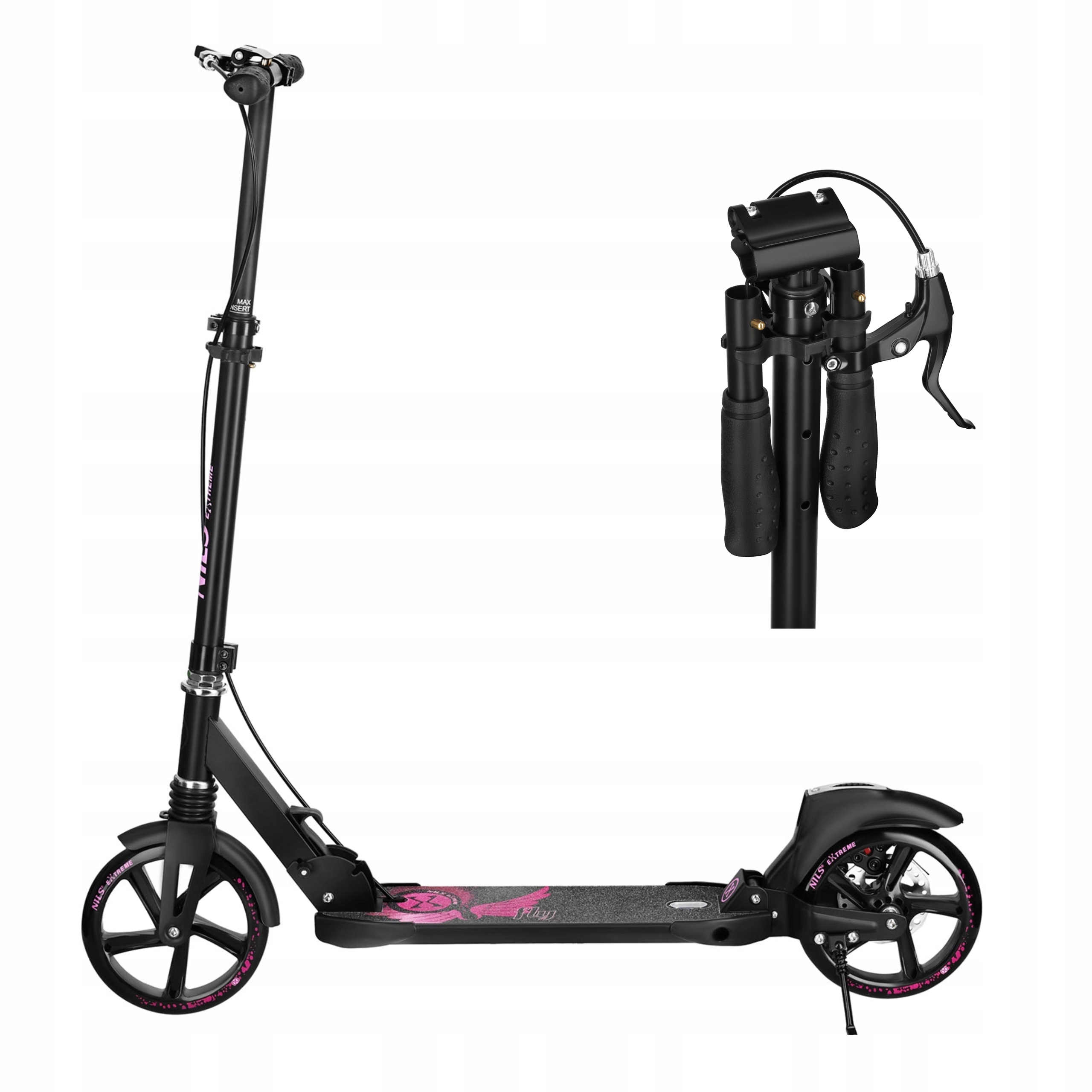 Duża Hulajnoga Składana Miejska Różowa Hamulec Tarczowy 200mm Nils Extreme