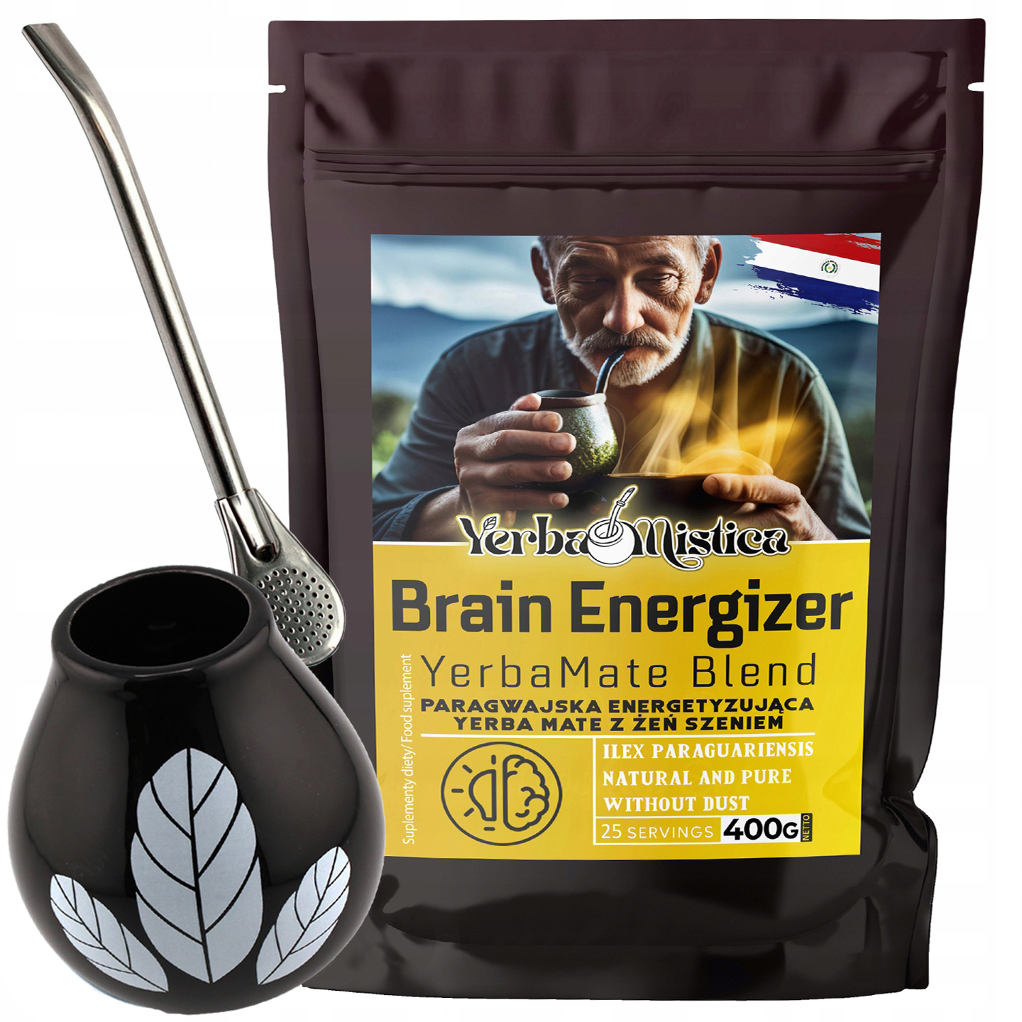 Levně Yerba Mate Paragwaj Brain Energizer Koncentrace, Sada s Matero, Bombilla