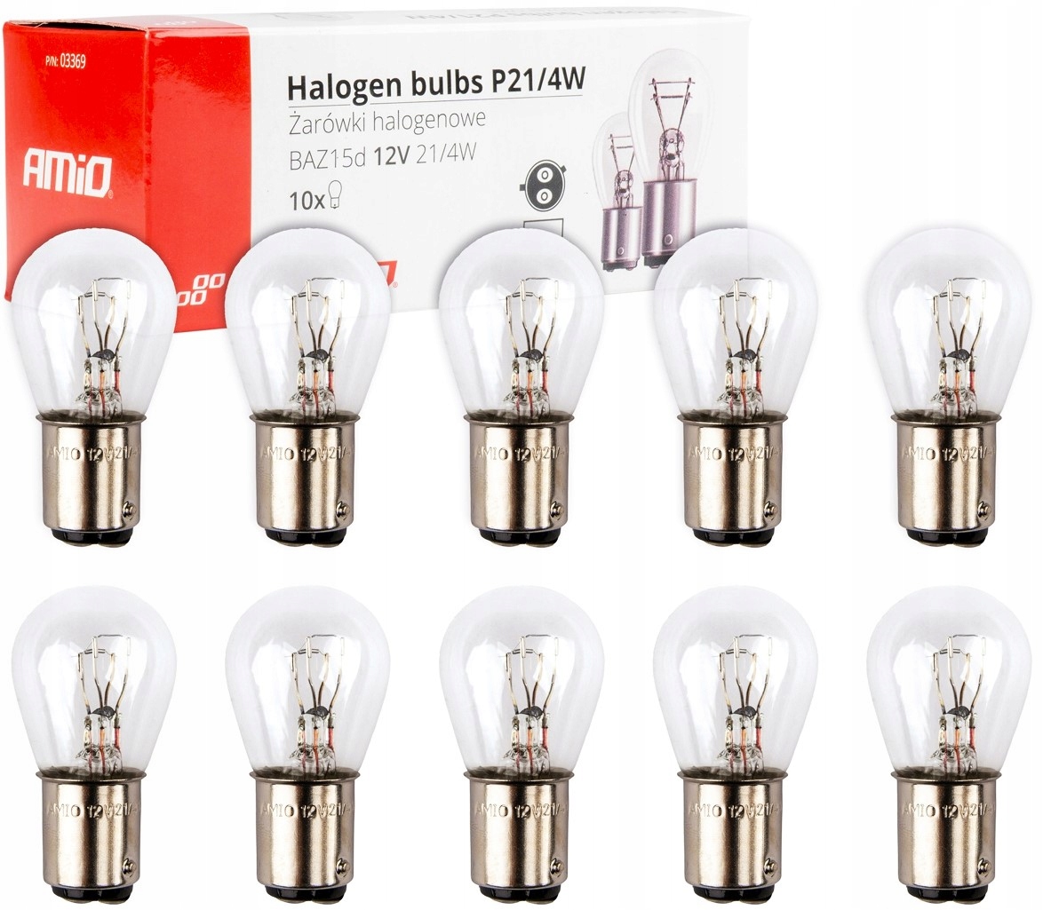 Żarówki P21/4W 12V 21/4W BAZ15d Zestaw 10SZT Halogenowe