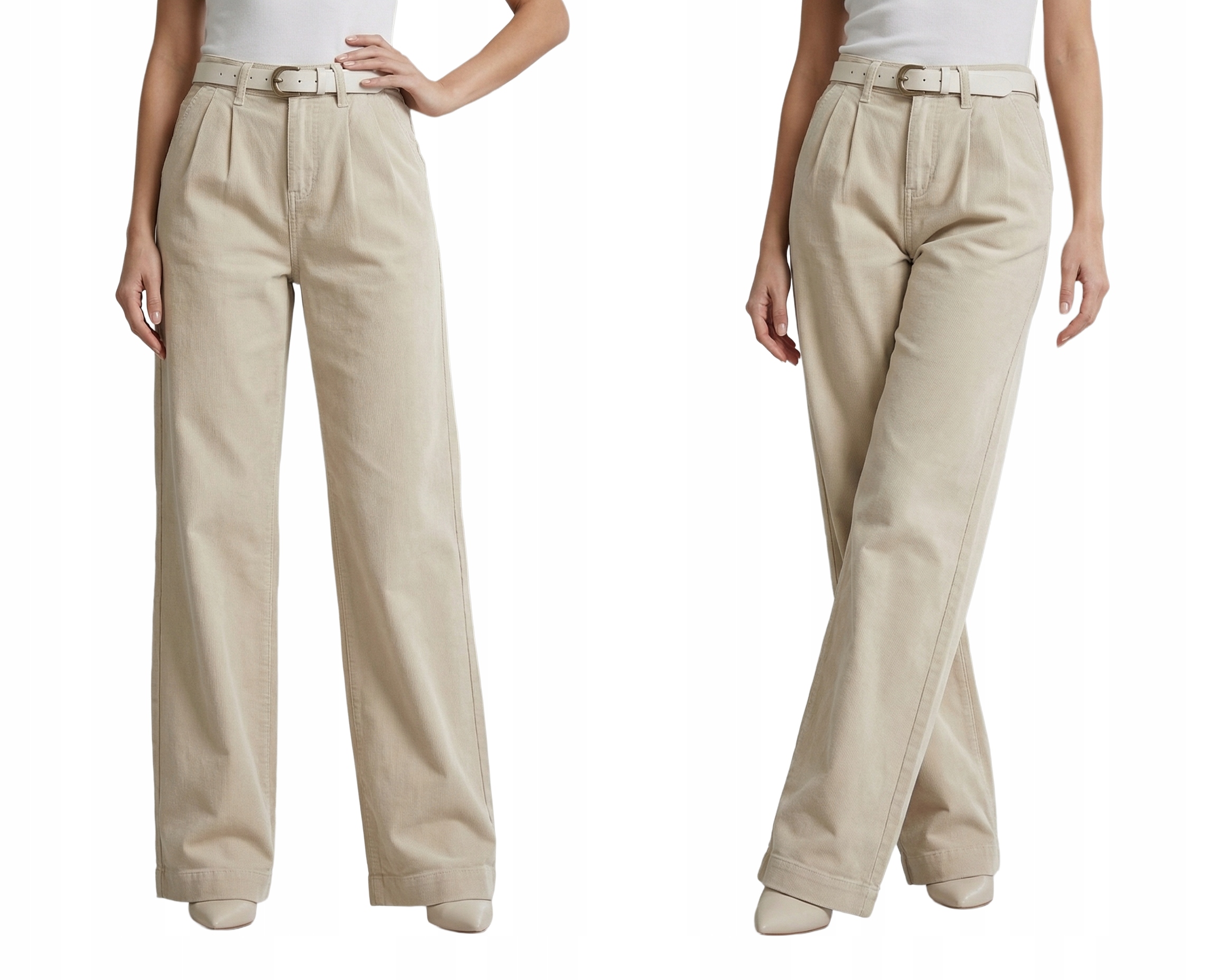 Dámské Kalhoty Džíny Elegantní Zvony Široké Wide Leg Béžové XL