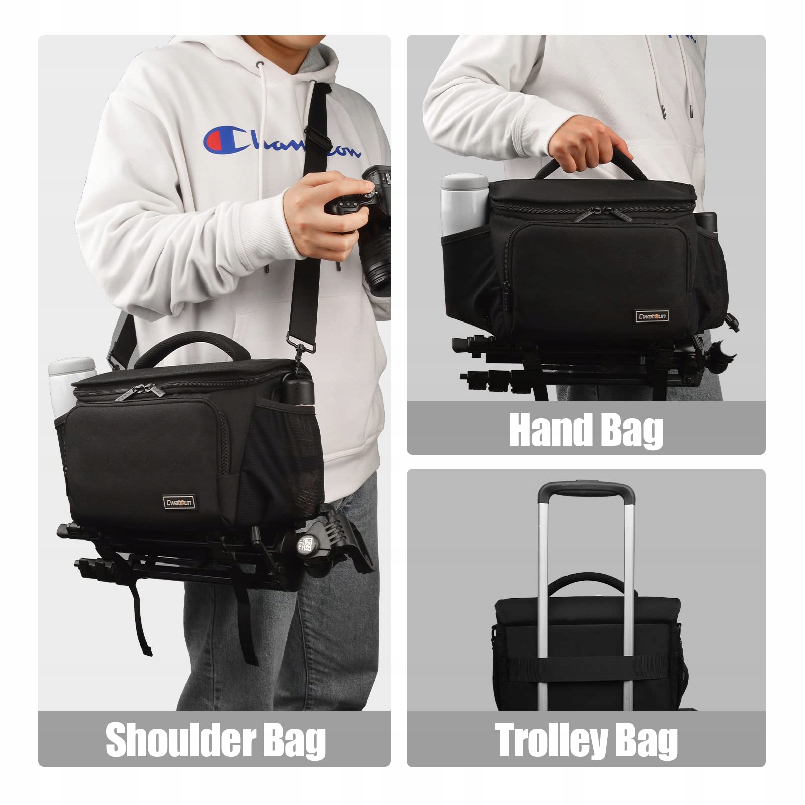 CWATCUN Torba Na Aparat Lustrzanka Wodoodporna Canon Nikon Sony Fuji Czarna — miniatura 5