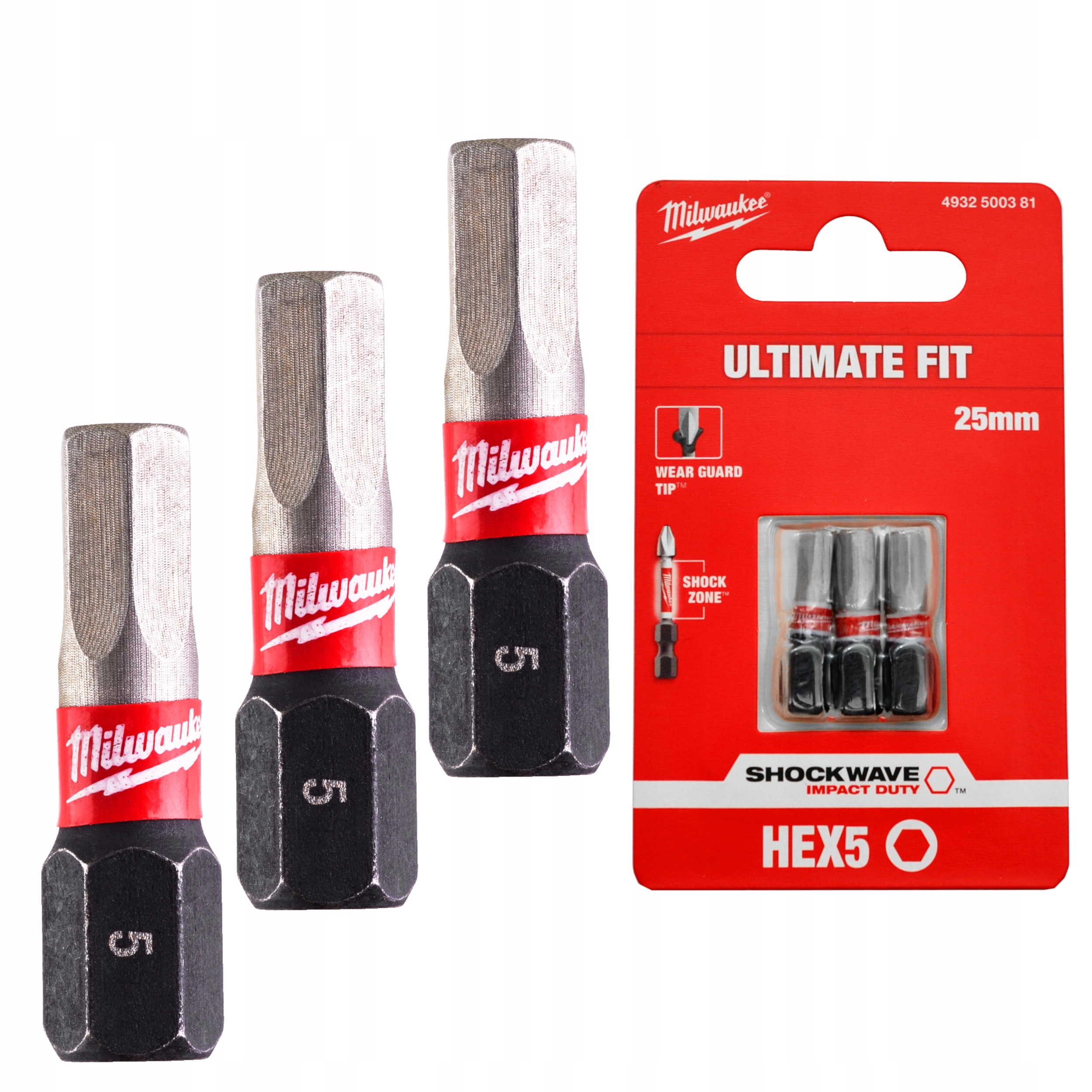 Bit Udarowy Końcówka Udarowa Milwaukee Shockwave Bity HEX5 25MM 3 Sztuki