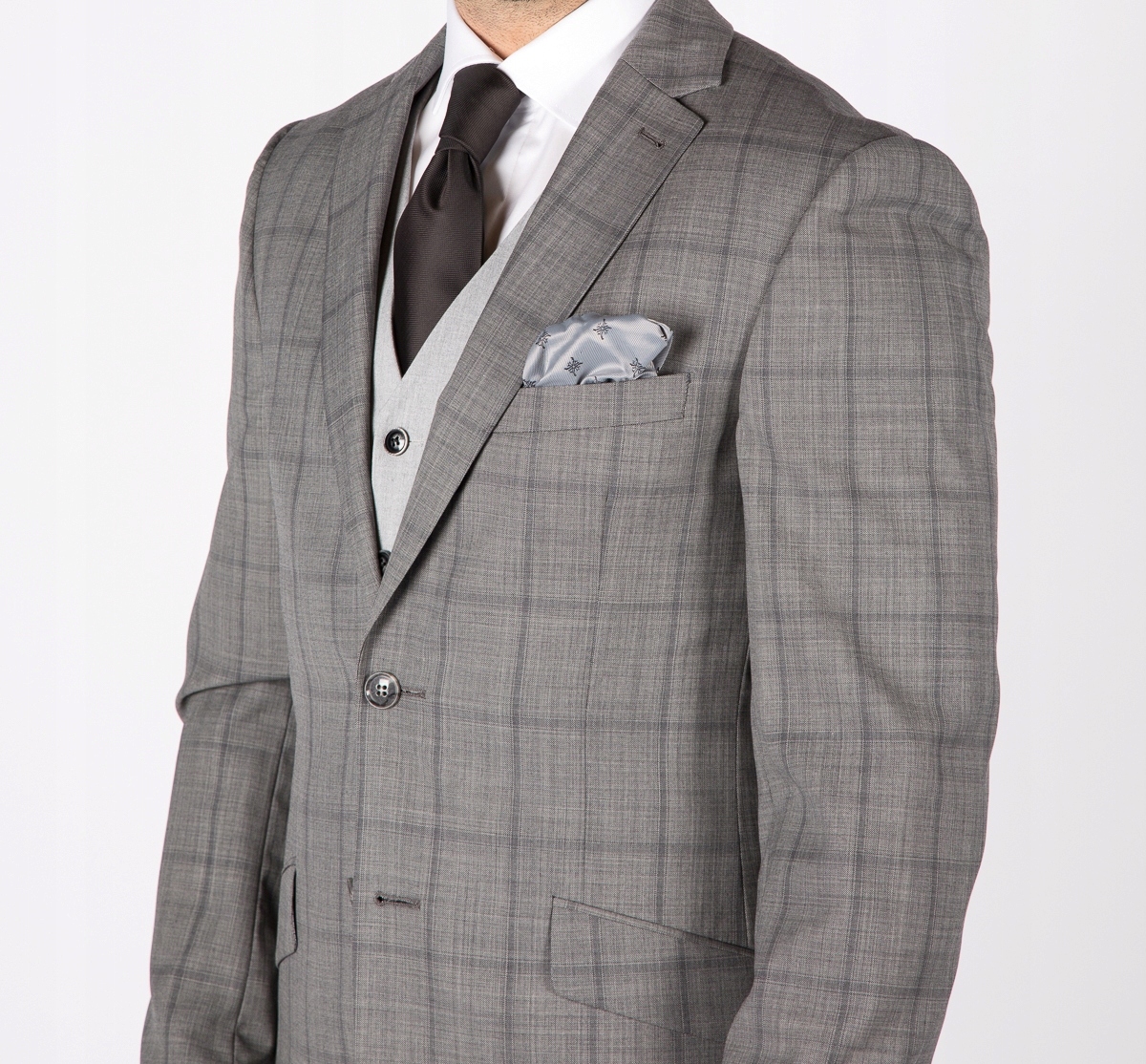 Pánská vlněná Sako , šedá kostka, Premium Wool 176/112