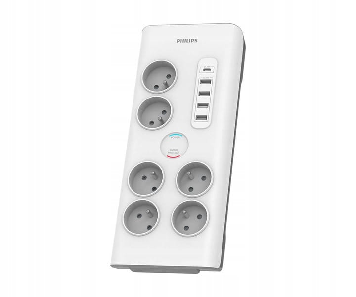 Lišta Philips 6 zásuvek 5 Usb 2M proti přepětí bílá