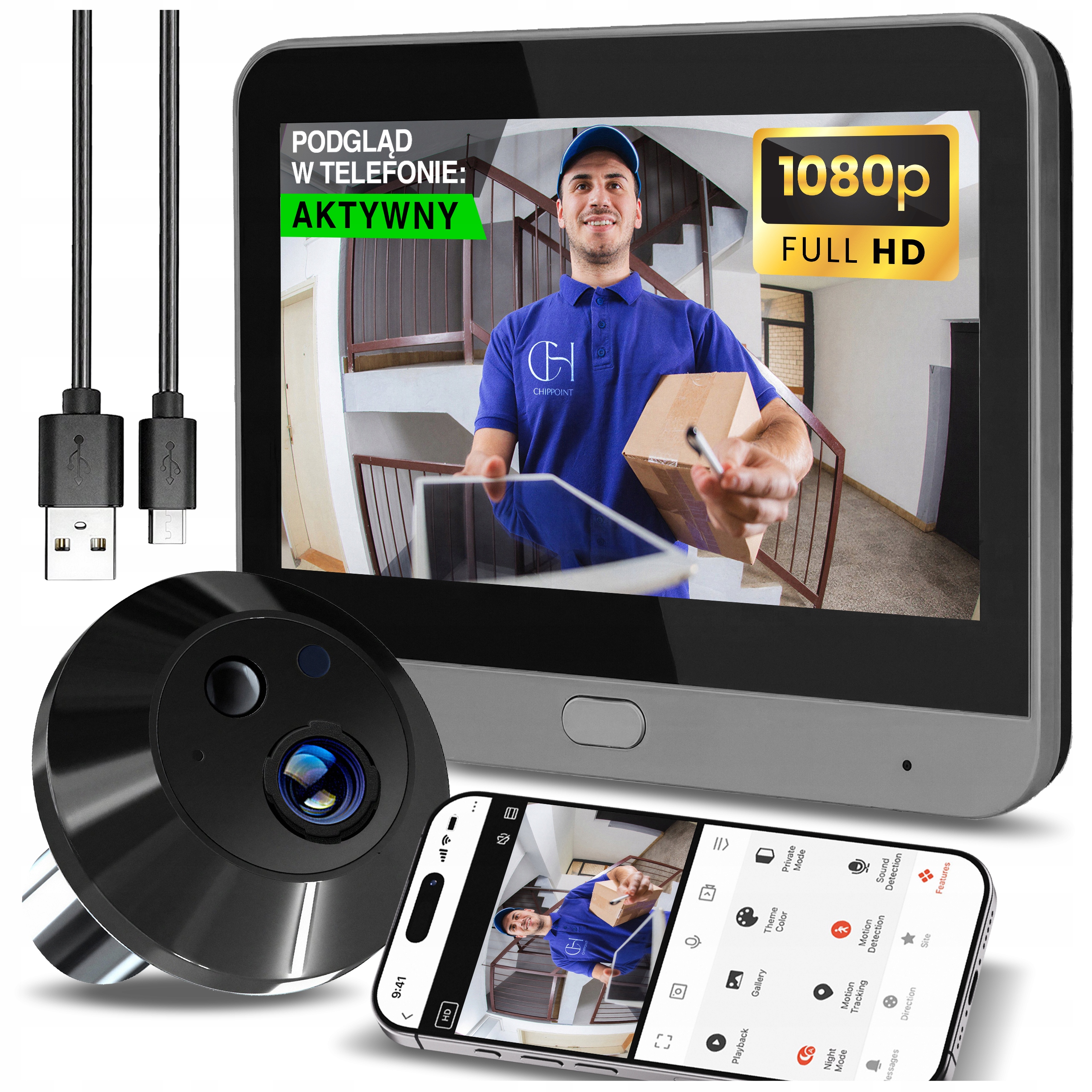 Elektronická Kamera Full Hd Wifi Videovrátnik Nocný 5000MAH 167°