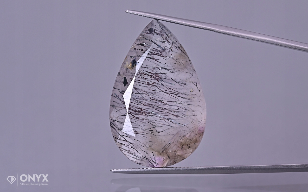 Křemen s gethitem fasetovaný slza 32,5x21 mm