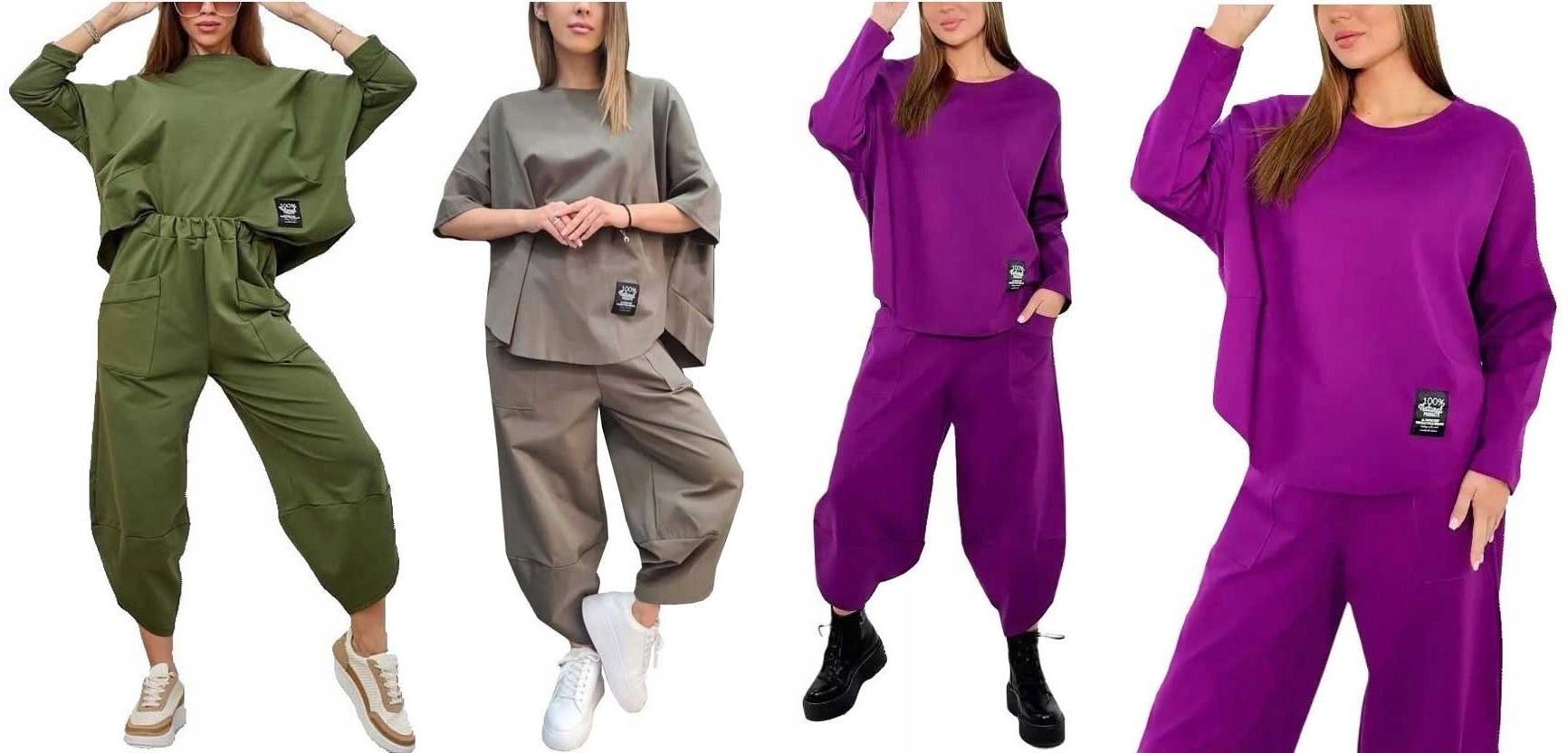 ELEGANCKI WŁOSKI KOMPLET BAWEŁNIANY BLUZA SPODNIE DRESOWY OVERSIZE U