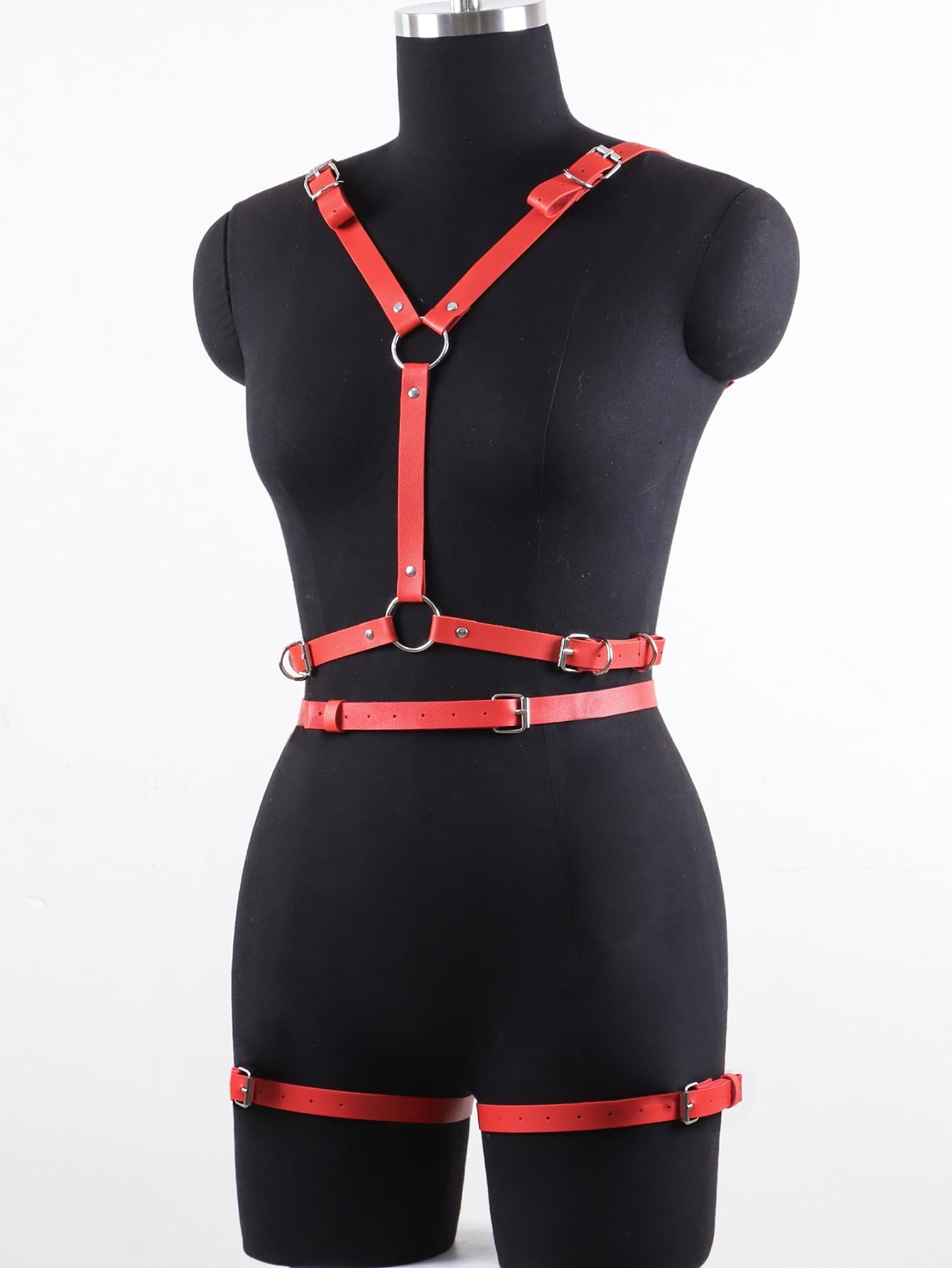 LIMMION Skórzany Harness Lingerie BDSM Fetysz Erotyka Dla Kobiet Czerwony — miniatura 2