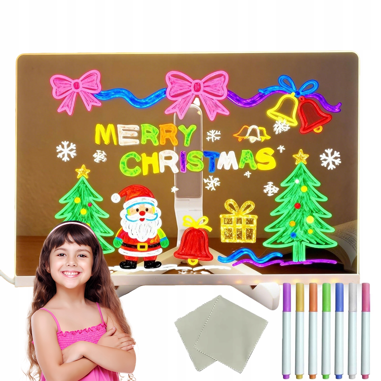 Akril Led Rajztábla Megvilágított Filctoll 30x20CM Állvány Szett