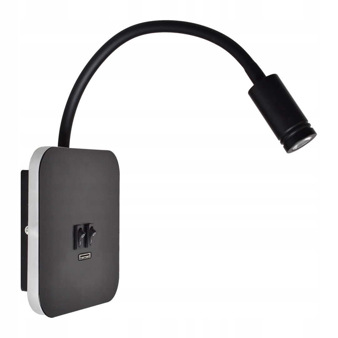 Nastaviteľná nástenná lampa Base čierna Usb nabíjačka 8W+2W Led nástenná